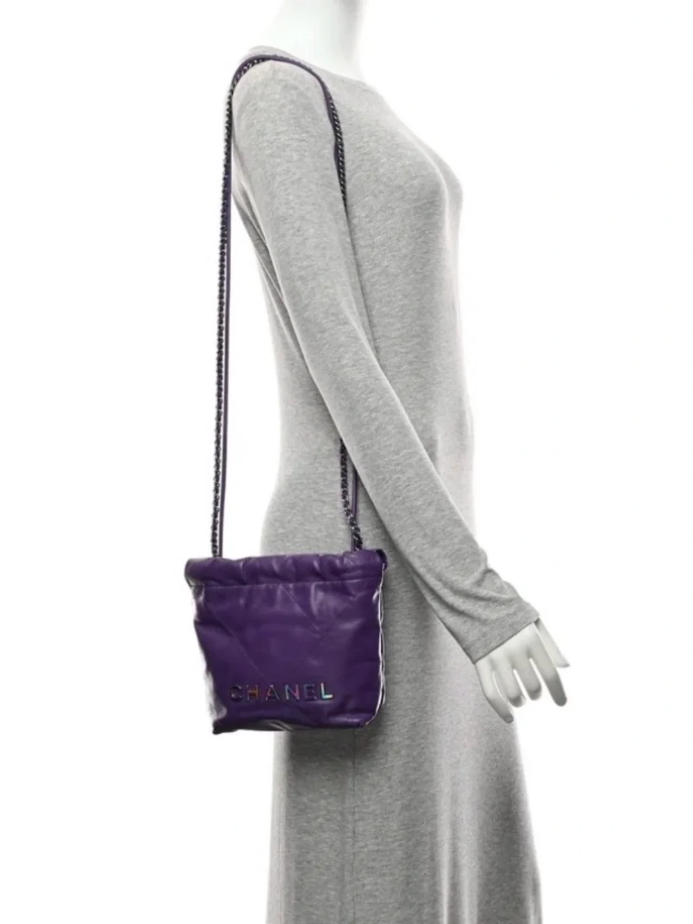 CHANEL Purple Quilted Leather Shoulder/Crossbody Bag with Iridescent Chain